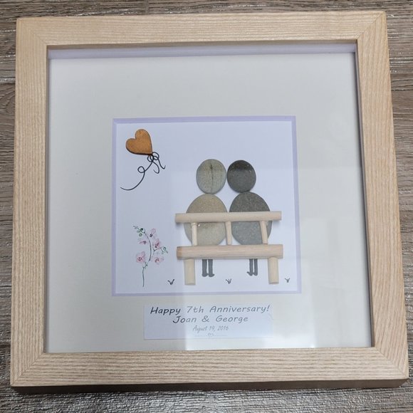 Personalized 7th Wedding Anniversary Pebble Art, Gift For Couple - Picture 1 of 4